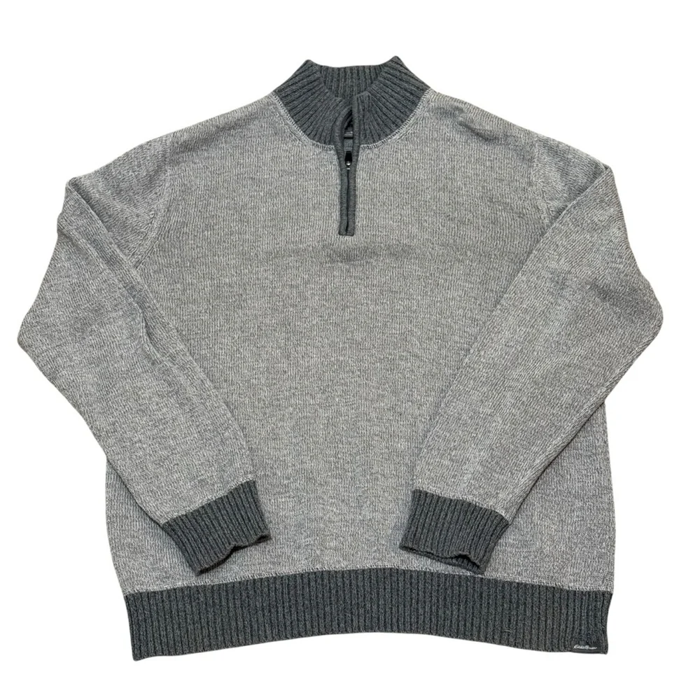 Eddie Bauer men’s XL gray 1/4 zip cotton sweater pullover mock neck grandpacore